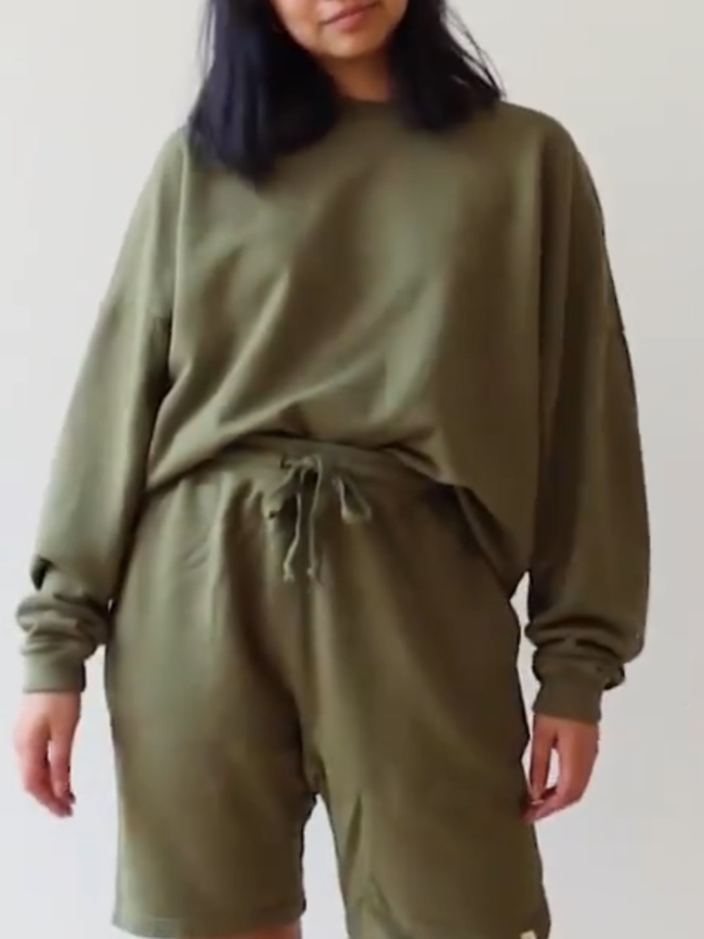Tkees Core Terry Boxy Crewneck Sweatshirt in Olive